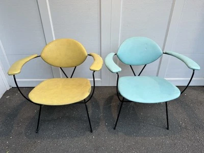 2 sillones vintage de vinilo de hierro forjado Joseph Cicchelli Atomic Age Foto 1 de 4