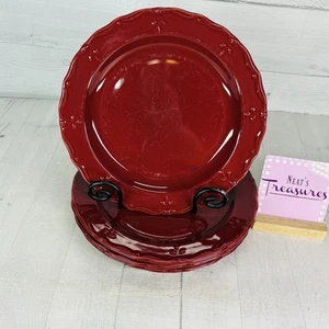 Home Trends BELLCREST BURGANDY Embossed Scroll Dot Oven Safe Dinner Plates Set 4 - Picture 1 of 18