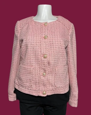 Chaqueta Blazer Cárdigan Liz Claiborne Mujer Rosa Tweed Talla 10 Poliéster Foto 1 de 4