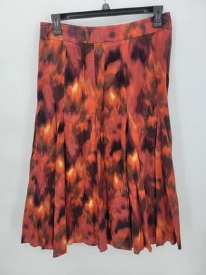 Coldwater Creek Skirt Womens Medium Red Abstract Pleated Flared Career Artsy - Image 1 of 4