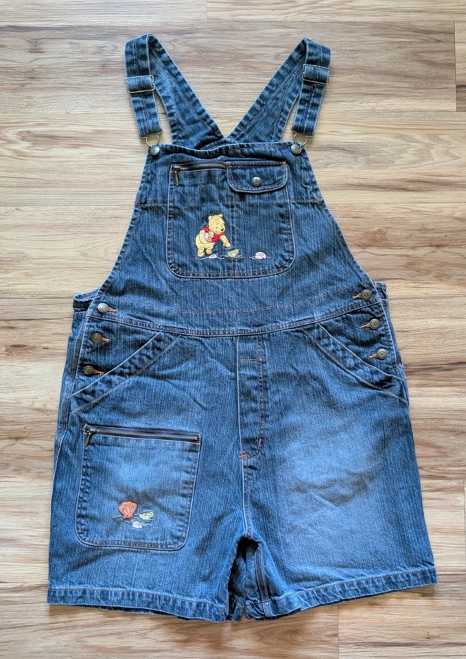 Vintage Disney Winnie the Pooh Denim Shortalls Womens XL Piglet Retro Cottagecor - Image 1 of 4