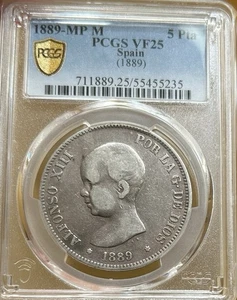 1889 MP M Spain 5 Pesetas PCGS VF25 Silver Coin - Picture 1 of 2