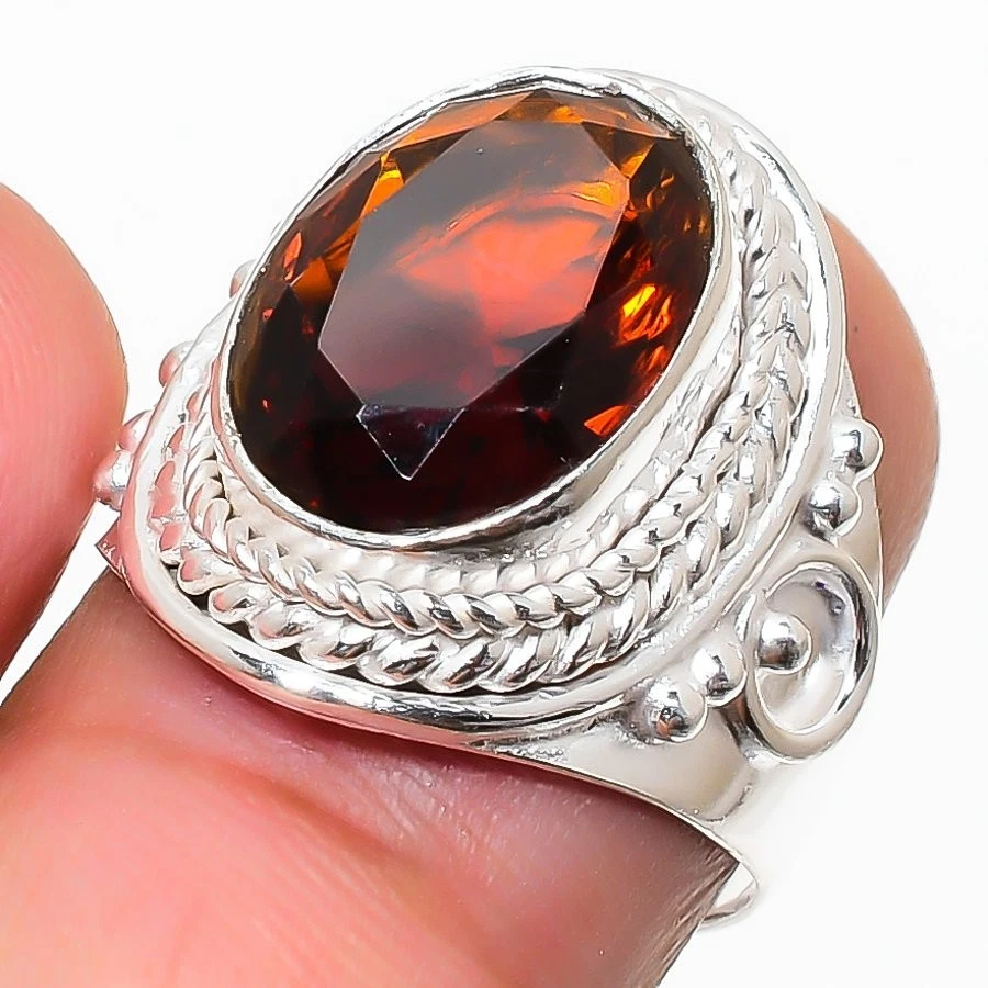 Anillo de plata de ley 925 con piedras preciosas de cuarzo ahumado para regalo de todos los tamaños Foto 1 de 1