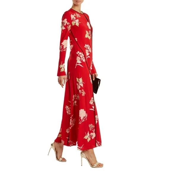 DIANE VON FURSTENBERG Dress US 6 UK 8 Red Floral Everton Print Long Silk - Image 1 of 4