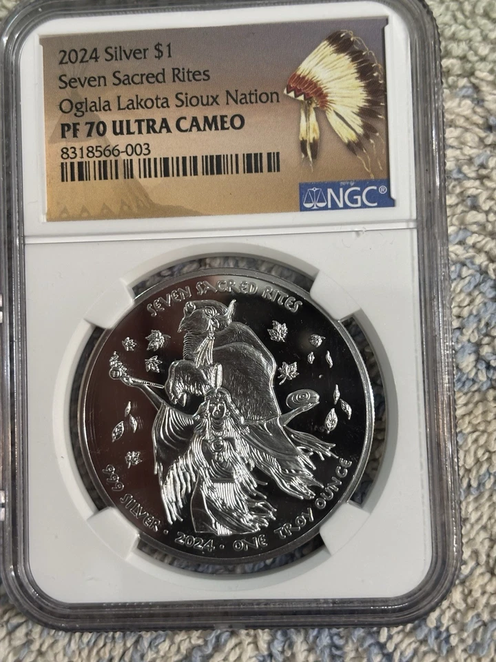 2024 7 SACRED RITES 1OZ. SILVER OGLALA LAKOTA SIOUX NATION PF70 U/C ONLY 999. - Image 1 of 4