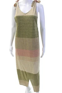 PQ Womens Maxi Tank Striped Beige Cotton V-Neck Tie Waist Dress Size XL - Picture 1 of 4