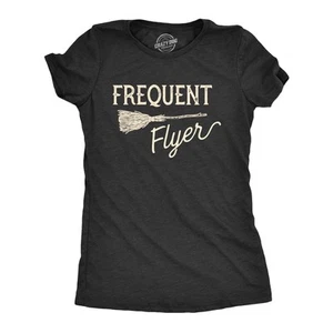 Womens Frequent Flyer T Shirt Funny Halloween Witch Broomstick Novelty Tee - Picture 1 of 7