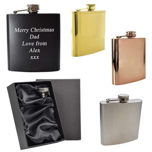 Personalised Engraved 6oz Hip Flask Gift Set With Luxury Gift Box Ideal Present - Picture 1 of 18