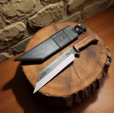 Cuchillo de saxo vikingo medieval forjado a mano: hoja de acero al carbono, funda de cuero Foto 1 de 4