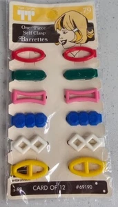 Tip-Top Barrettes One Peice Self Clasp 12 Hair Clips NOS USA Color Shapes VTG - Picture 1 of 2