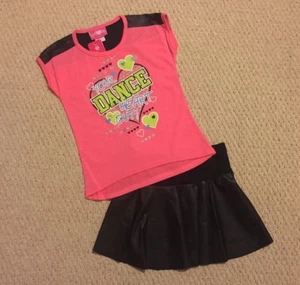 NEW "DANCE YOUR HEART OUT" Skirt Neon Pink Girls 6X Spring Summer Clothes Kids - Picture 1 of 2