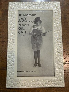 Postcard 1910 - Oil Can Girl - Photo with embossed frame, Roseau, MN - Picture 1 of 2