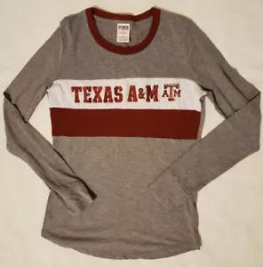 Pink By Victoria's Secret Texas A&M Aggies Long Sleeve Shirt Gray Maroon Sz S - Picture 1 of 7