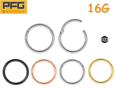 Pairs & Singles Titanium 16G Segment Nose Lip Ear Ring Sleeper Earrings 6mm-16mm - Image 1 of 4