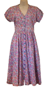 Laura Ashley Vintage Tee Kleid Blumenmuster Kurzarm V-Ausschnitt Gr UK 8/10 Small - Bild 1 von 19