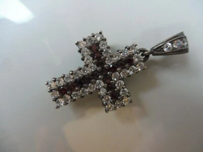 Bellissimo, Vecchio Ciondolo, Croce, 925 Argento, Pietre Smerigliate, 5,2cm - Immagine 1 di 4