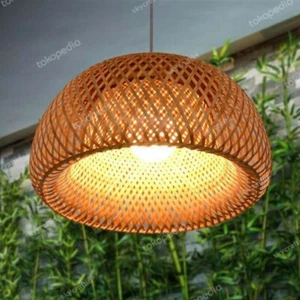 Woven bamboo craft rattan lanterns lamp caps cable fittings (100% INDONESIA) - Picture 1 of 2