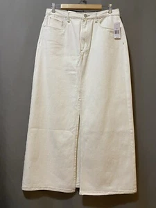 NWT BLANKNYC Women Hi-Rise Slit 5-Pocket 100% Cotton Maxi Denim Skirt SZ 30 Ecru - Picture 1 of 12