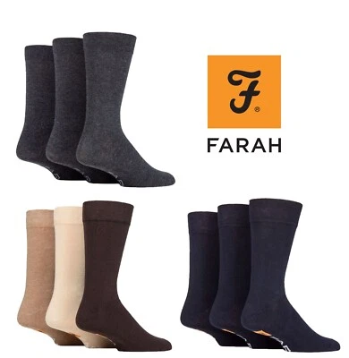 Farah Men's Socks Cotton Plain with Comfort Cuff - Various Colours - 3 Pair Pack