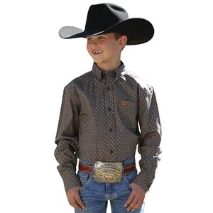 Cinch Youth Boy's Brown Western Print Button Down Shirt MTW7060357 - Picture 1 of 5