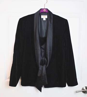 Chaqueta para mujer Talbots negro terciopelo y satén estilo esmoquin chal cuello corbata 4P Foto 1 de 4