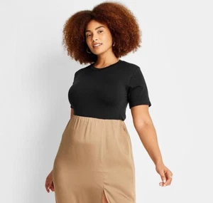 New Day Slim Fit Short Sleeve Baby T-Shirt Women Plus Size 4X Soft Stretch Black - Picture 1 of 9