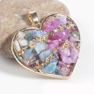 Huge Heart Natural Druzy Rock Durzy Agate Heart Yellow Gold Plated Pendants - Picture 1 of 3