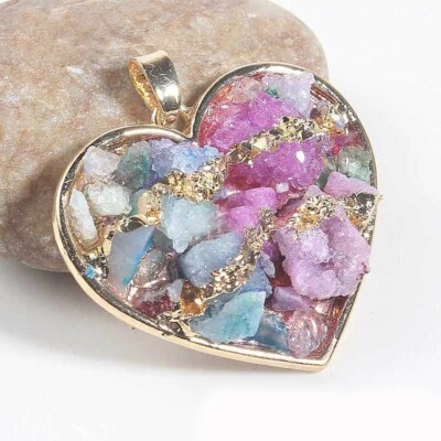 Huge Heart Natural Druzy Rock Durzy Agate Heart Yellow Gold Plated Pendants - Изображение 1 из 3