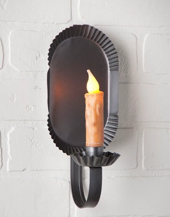 Arandela de vela de metal preto primitiva para fazenda rural antiga americana Canterbury - Imagem 1 de 1