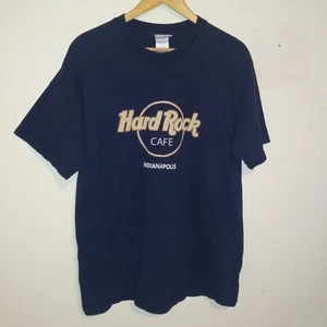 Vintage Hard Rock Cafe Indianapolis Navy Shirt-Large-1990s-Puff Graphic-Indiana - Picture 1 of 10