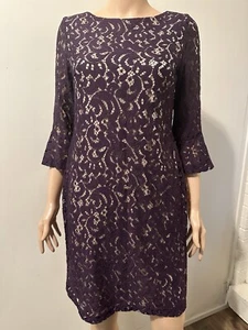 Jessica Howard Women's Dress Size 8P Purple Lace Sheath 3/4 Sleeve - Picture 1 of 5