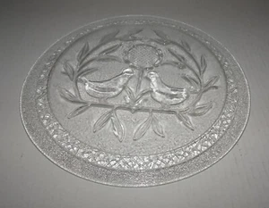 Vintage Pennsylvania Dutch Style Clear Glass Round Platter Embossed Dove Pattern - Picture 1 of 6