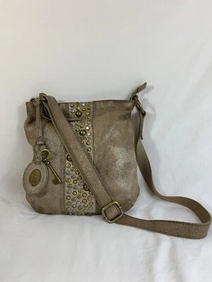 Bolso Bandolera FOSSIL Larga Vida Vintage Tachonado Bronceado Brillante Gamuza Hobo Foto 1 de 4