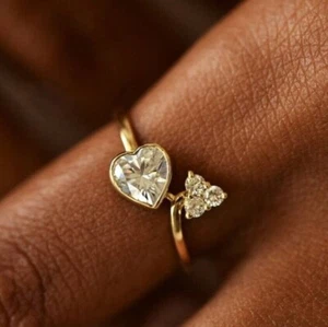 Heart & Round Cut 925 Sterling Silver Moissanite Cluster Style Engagement Ring - Picture 1 of 4