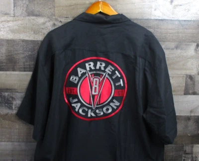 Barrett Jackson Shirt Mens 2XL Black Embroidered V8 Engine Camp Rayon Button Up - Image 1 of 4