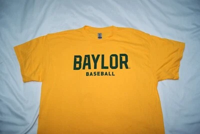 baylor bears baseball t-shirt mens large yellow short sleeve gildan heavy cotton - Image 1 of 4