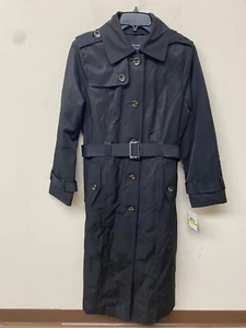 London Fog Women's Black Hooded Belted Maxi Point Collar Trench Coat Size M NWT - Picture 1 of 7