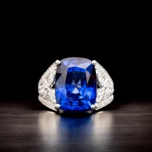Alianza de platino diamante real 18,00 quilates corte cojín laboratorio cultivado zafiro azul - Imagen 1 de 11