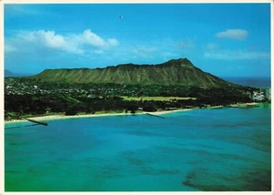 Honolulu Hawaii, vista aérea de cabeza de diamante, Waikiki, postal vintage - Imagen 1 de 2