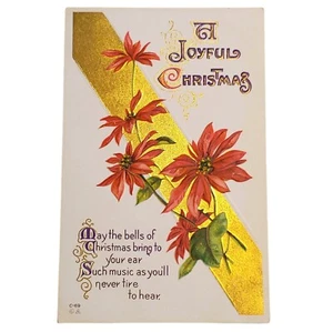 Vintage Nash Christmas Postcard Poinsettias Gold Gilt Gild Embossed Flowers C-69 - Picture 1 of 2