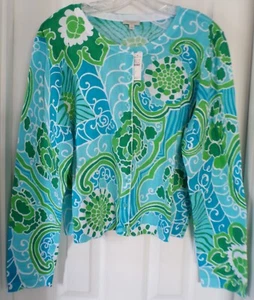 NWT NEW SPRING TALBOTS FACTORY LARGE CARDIGAN SWEATER BLUE GREEN MULTI $89.50 - Picture 1 of 7
