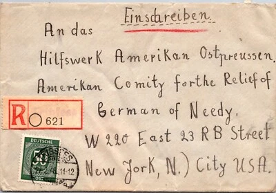 GERMANY 1948 WWII POSTWAR POSTAL REG AIRMAIL COVER MULT FRANKING ADDR NY USA - Image 1 of 2