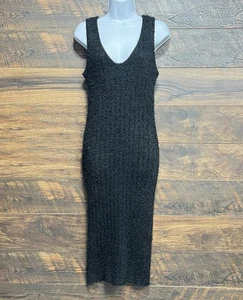 Abito tubino quasi famoso L donna nero a costine maglia girocollo testurizzato bodycon - Foto 1 di 16