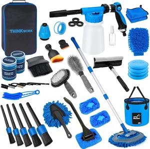 Kit de lavado de autos con pistola de espuma cepillo fregona y cubo juego de limpieza de detalles automáticos azul - Imagen 1 de 12