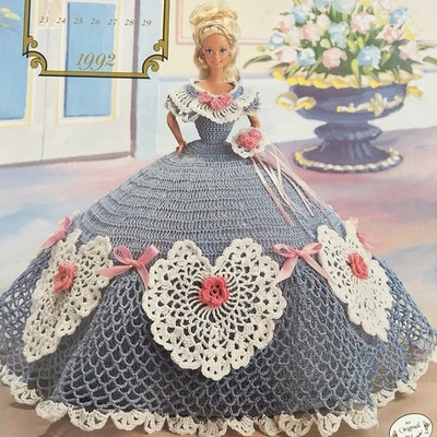 Annies Attic Fashion Doll Dress Gown Miss February 1992 Crochet Pattern Leaflet - Image 1 of 4