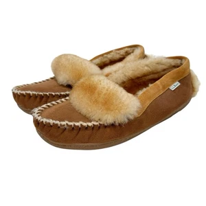 LL Bean Wicked Good Slippers Fold Over Moccasins Mens Size 10M Shearling Suede - Picture 1 of 9