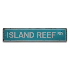 Island Reef Road Rustic Distressed Sign, Personalized Wood Sign - Picture 1 of 2
