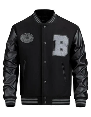 Men's Stylish Varsity Jacket, Button-Up Baseball Jacket With Fancy Embroidered D - Image 1 of 3