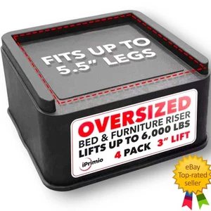 iPrimio Oversized Bed and Sofa Risers, 3" Lift, Heavy Duty, 4 Pack, Up to 6000lb - Picture 1 of 7
