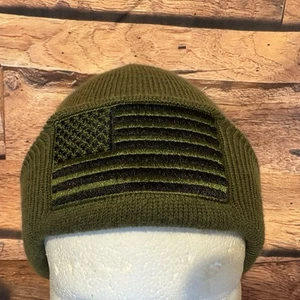 Olive Green USA American Flag Beanie Hat Military Tactical Knit Cuffed Skull Cap - Picture 1 of 6
